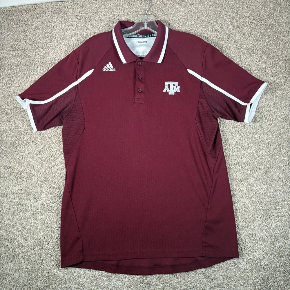 Adidas Texas A&M Aggies Climalite Polo Shirt‎ Mens Large Maroon White 1897A